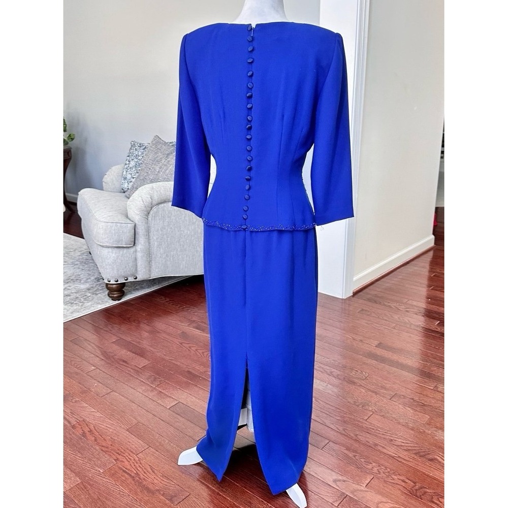 Vintage Donna Morgan Blue Beaded Embellished Long Sleeve Gown Dress Size 4 - Picture 6 of 12